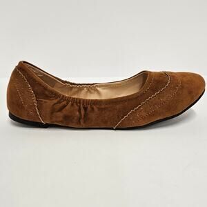 Brown Faux Suede Wingtip Design Chase & Chloe‎ Anny Slip On Ballet Flats Size 7